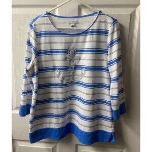 Kim Rogers Top Womens Medium Pullover Sweatshirt Coastal Nautical Casual
